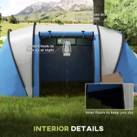 Outsunny Camping Tent with 2 Bedrooms and Living Area, 3000mm Waterproof Family Tent, for Fishing Hiking Festival, Blue(m-6)