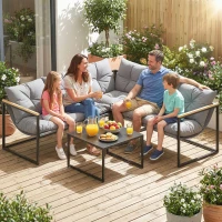 Outsunny 4 Piece Patio Furniture Set with Thick Cushions and Coffee Table, Patio Conversation Set for Porch, Balcony, Deck, Grey(m-9)