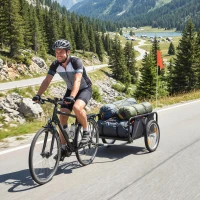 Soozier Bike Cargo Trailer, Bicycle Trailer Wagon Cart with Quick Release 16" Pneumatic Wheels, Aluminum Rims, Red Flag, Black(m-10)