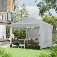 Outsunny 10' x 10' Pop Up Canopy with Sidewalls, Roller Bag, Height Adjustable Instant Tent for Outdoor Garden Patio, Light Grey(m-1)