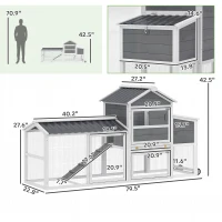PawHut Chicken Coop with Wheels, 80" L Mobile Hen House with Run, Outdoor Wooden Chicken House with Nesting Box, Tray, Ramp(m-3)