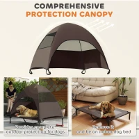 PawHut Elevated Dog Bed with Canopy Raised Dog Bed  Washable Mesh Steel Frame 41.7" x 29.9" x 39" Coffee(m-4)