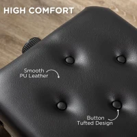 HOMCOM Adjustable Height Piano Bench Stool, PU Leather Button Tufted Padded Keyboard Seat with Rubber Wood Legs, Black(m-6)
