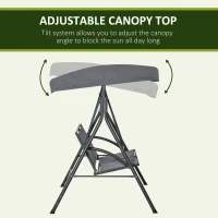 Outsunny 2-Seat Patio Swing Chair, Outdoor Porch Swing Glider w/ Tilting Canopy and Weather Resistant Steel Frame, Dark Grey(m-4)