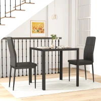 HOMCOM 3-Piece Rectangular Glass Kitchen Table and Chairs with Metal Frame and Faux Leather Upholstery for Dining Room, Black(m-1)