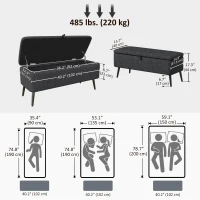 HOMCOM 40" Ottoman with Storage, Linen Upholstered Storage Ottoman Bench with Steel Legs for Living Room, Bedroom Black(m-3)