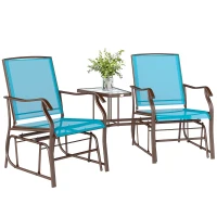 Outsunny Outdoor Glider Chair with Table, 2-Seat Patio Glider Loveseat with Breathable Mesh Fabric, Blue(m-2)