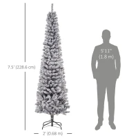 HOMCOM 7.5ft Flocked Christmas Tree, Pencil Christmas Tree with Realistic Branch Tips, Folding Metal Stand, Black(m-3)
