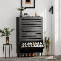 HOMCOM Narrow Shoe Storage Cabinet, 3 Flip Drawers, Adjustable Shelves, 18-24 Pairs Capacity, Black(m-1)