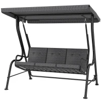 Outsunny 3-Person Porch Swing Chair, Patio Swing Bench with Adjustable Canopy, Removable Thicken Cushion, Black(m-2)