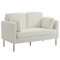 HOMCOM Loveseat Sofa, 55" Small Sofa Couch with 2 Pillows, Metal Legs for Living Room, Bedroom, Apartment, Cream White(m-11)