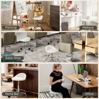 HOMCOM PU Leather Rolling Stool, Height Adjustable Swivel Salon Chair with Backrest and Foot Rest for Spa, Tattoo, White(m-9)