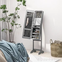 HOMCOM Standing Mirror Jewelry Cabinet, Jewelry Storage Cabinet with LED Lights and Angle Adjustable Full Length Mirror, Grey(m-8)