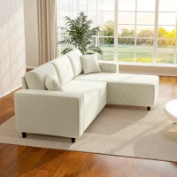 HOMCOM Corner Sofa with Changeable Chaise, Corduroy L-Shaped Sectional Sofa with Pocket Spring, 2 Pillows, Cream White(m-10)
