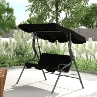 Outsunny Outdoor Porch Swing with Adjustable Canopy, 3-Seater Patio Swing Chair with Cushion, Black(m-1)
