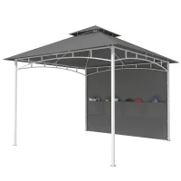Outsunny 10' x 10' Patio Gazebo, Double Roof Outdoor Gazebo Canopy Shelter with Storage, Hook, Metal Frame, Dark Grey(m-2)