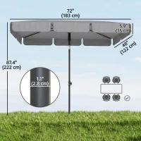 Outsunny 6' x 4' Patio Umbrella with Tilt, Rectangular Outdoor Umbrella for Garden, Grey(m-3)