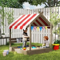 Outsunny Outdoor Wooden Sandbox with Cover for 3-7 Years Old, Backyard, Grey(m-8)