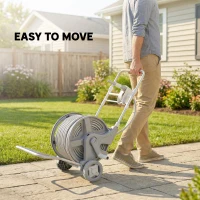 Outsunny Hose Reel Cart with Wheels, 1/2" x 148ft Garden Hose Reel with 2 Patterns Nozzle, Faucet Adaptors, Rewind Handle, Grey(m-5)