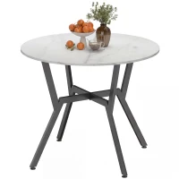 HOMCOM 35" Round Dining Table, Modern Dining Room Table with Steel Frame, Space Saving Small Kitchen Table, White Marble(m-2)