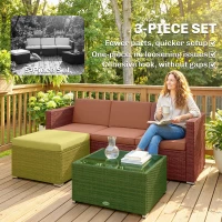 Outsunny 3 Pieces Patio Furniture Set with Cushions, Outdoor PE Rattan Wicker Conversation Corner Sofa Set, Khaki(m-7)