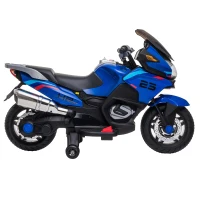 Aosom 12V Kids Electric Motorcycle with Training Wheels, Battery Power Ride on Motorbike, High-Traction at 3.7 Mph Top Speed, with Light Music, Blue(m-13)