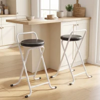 HOMCOM Foldable Bar Stools Set of 2, Folding Kitchen Chairs with PU Cushioned Seat, Footrest, Black(m-9)