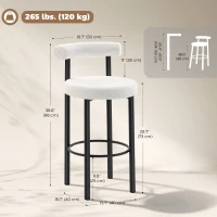 HOMCOM Bar Stools Set of 2, Sherpa Upholstered Barstools with Backrest, Bar Height Stools with Footrest for Kitchen Island(m-3)