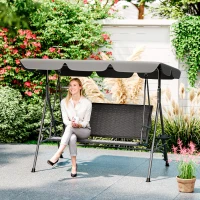 Outsunny 3-Seat Patio Swing Chair, Outdoor Canopy Swing Glider with Adjustable Shade, Grey(m-1)