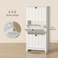 HOMCOM Slim Shoe Cabinet with 3 Flip Drawers, Shoe Storage Cabinet with Adjustable Shelves for Entryway, Holds 12 Pairs, White(m-3)