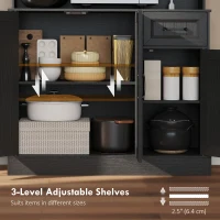 HOMCOM 71" Pantry Cabinet with Charging Station, Kitchen Storage Cabinet with Microwave Stand, Adjustable Shelves, Black(m-5)