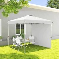 Outsunny 8 x 8 Pop Up Canopy with 1 Sidewall, Carry Bag and 4 Sand Bags, Height Adjustable Instant Sun Shelter, White(m-7)
