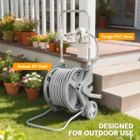 Outsunny Hose Reel Cart with Wheels, 1/2" x 148ft Garden Hose Reel with 2 Patterns Nozzle, Faucet Adaptors, Rewind Handle, Grey(m-9)