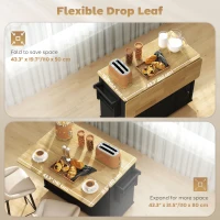 HOMCOM Kitchen Island Cart, Portable Kitchen Island Table with Charging Station, Rubber Wood Drop Leaf, Trash Storage, Black(m-5)