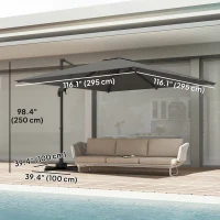 Outsunny 10 FT Cantilever Patio Umbrella, Square Patio Umbrella with Crank Handle, Cross Base and Tilt, 360° Rotation(m-3)