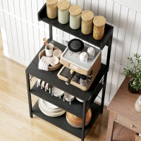 HOMCOM Kitchen Baker's Rack with Power Outlet, Coffee Bar Station with Adjustable Shelves and Hooks, Distressed Black(m-9)