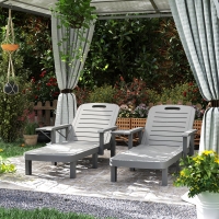 Outsunny Set of 2 Tanning Chair, 5 Positions Adjustable Outdoor Lounge Chairs with Foldable Side Table, Dark Grey