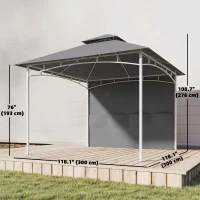 Outsunny 10' x 10' Patio Gazebo, Double Roof Outdoor Gazebo Canopy Shelter with Storage, Hook, Metal Frame, Dark Grey(m-3)