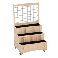 Outsunny 3-Tiers Raised Garden Bed with Trellis, 53" H Vertical Planter Box with Wheels & Back Storage Area, for Flowers, Vegetables, Herbs, Natural(m-11)