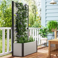 Outsunny Wicker Outdoor Planter with Trellis, 58" Standing Garden Bed with Liner, Drainage Holes for Climbing Plants, Mixed Grey(m-8)