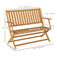 Outsunny 46.5" Foldable Wood Outdoor Bench with Backrest and Armrests for Outdoors, Patio, Porch, Park, Teak(m-3)