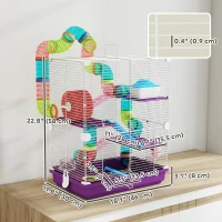 PawHut 5 Tiers Hamster Cage Portable with Exercise Wheels Play Tube Water Bottle Dishes House Ladder for Gerbils, Purple(m-3)
