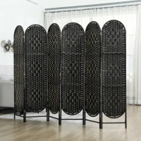 HOMCOM Bohemian Privacy Screen, Folding Room Divider with 6 Panels and Arched Top for Bedroom Living Room Office, Black(m-8)