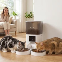 PawHut Automatic Cat Feeder for 2 Cats with HD Camera，2.4G & 5G WiFi Pet Food Dispenser 6L APP Control(m-1)