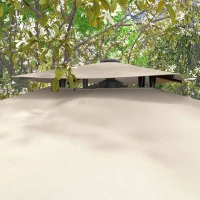 Outsunny 10ft Square Cantilever Patio Umbrella, 360° Rotating Overhanging Umbrella with Cross Base, Crank Handle, Khaki(m-9)