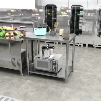 HOMCOM Stainless Steel Workbench, 35 x 24 x 34 Inch, Heavy Duty Work Prep Table with Shelf, Workbench for Kitchen, Garage(m-8)