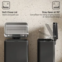 HOMCOM 5.3 Gallon/20 L Garbage Bin with Soft Close Lid, Trash Can with Removable Inner Bucket for Kitchen, Office, Matte Black(m-5)