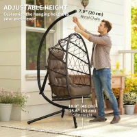 Outsunny Hanging Egg Chair with Stand, Foldable Wicker Rattan Swing Chair with Thick Cushion, Dust Cover and Safety Rope, Brown(m-6)