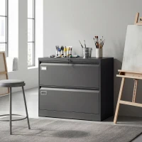 HOMCOM Lateral Filing Cabinet with 2 Drawers, Lockable Steel File Cabinet for A4/Letter/Legal Size Files, Black(m-10)