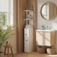 HOMCOM Tall Bathroom Storage Cabinet, Narrow Bathroom Cabinet with Drawers and Open Shelves for Small Spaces, White(m-1)
